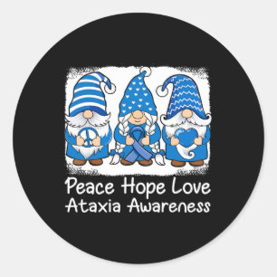 Support Gnomes With Ribbon Blue Ataxia Awareness  Classic Round Sticker