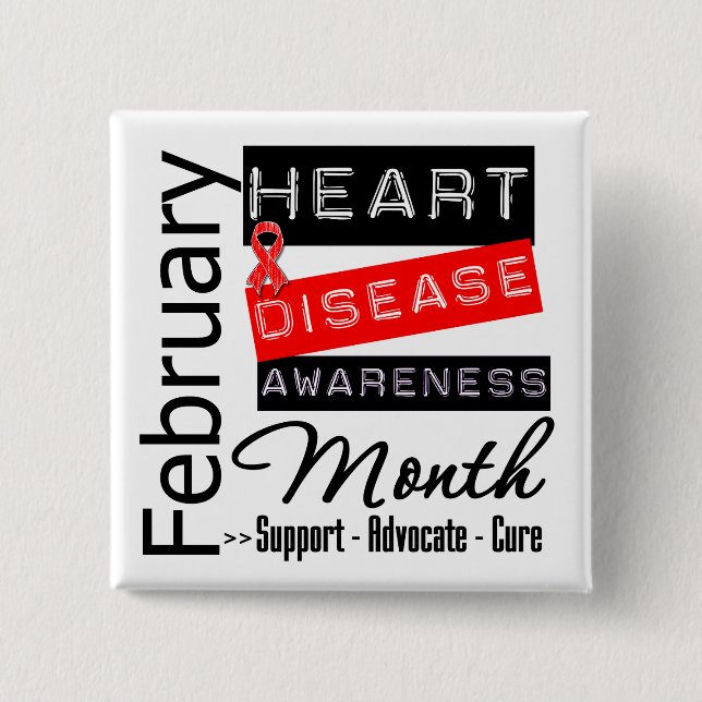 Support Heart Disease Awareness Month 15 Cm Square Badge (Front)