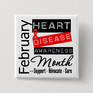 Support Heart Disease Awareness Month 15 Cm Square Badge