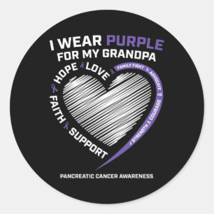 Support I Wear Purple Grandpa Pancreatic Cancer Aw Classic Round Sticker