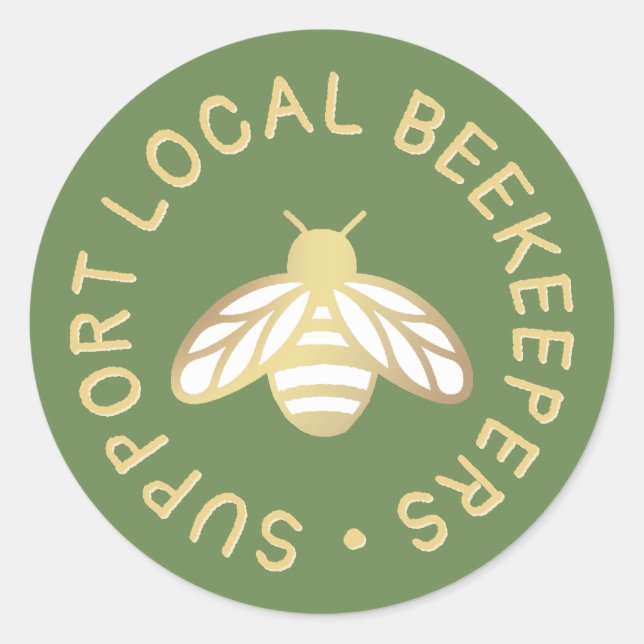 Support Local Beekeepers Gold Honeybee Icon Honey Classic Round Sticker (Front)