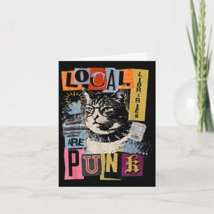 Support local library funny cat reading book y2k card