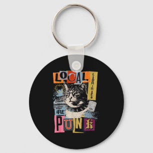Support local library funny cat reading book y2k key ring