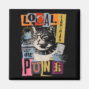 Support local library funny cat reading book y2k magnet