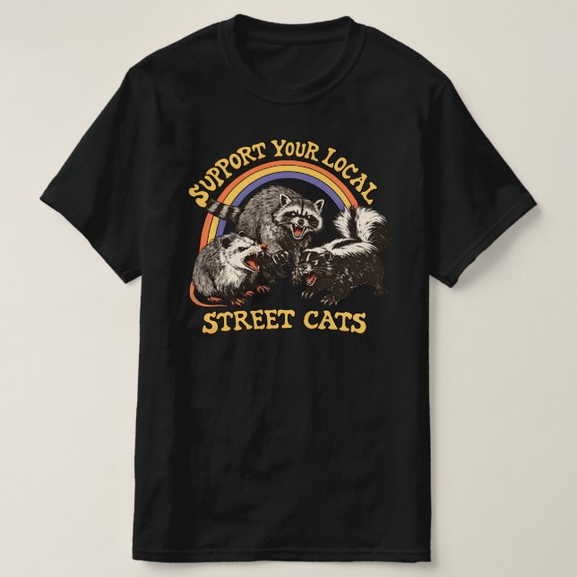 Support local street cats -Racoon and Opossum Art T-Shirt (Design Front)