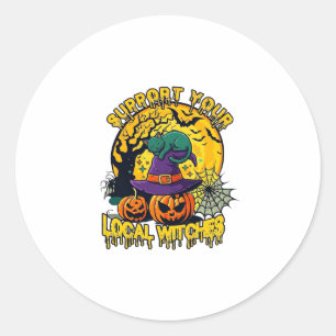 Support Local Witches Halloween Cat Witch Hat Pump Classic Round Sticker