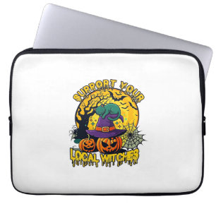 Support Local Witches Halloween Cat Witch Hat Pump Laptop Sleeve