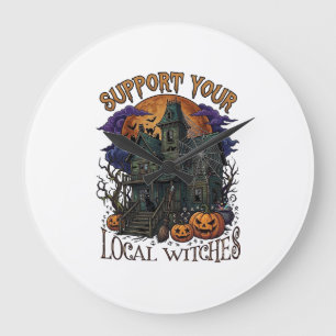 Support Local Witches Halloween Haunted House Pump Large Clock
