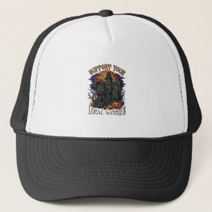 Support Local Witches Halloween Haunted House Pump Trucker Hat
