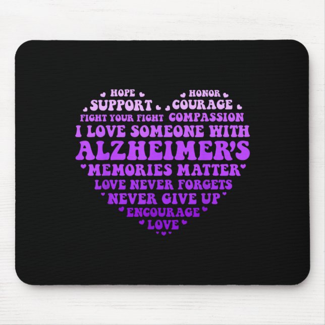 Support Love Heimers Awareness Heart Typography Mouse Pad (Front)