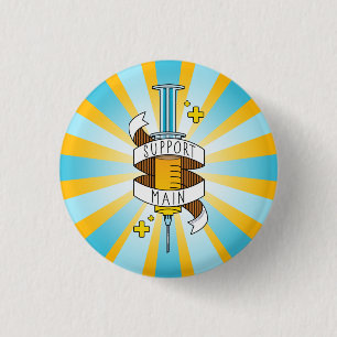 Support Main Gamer Yellow Cartoon Syringe 3 Cm Round Badge