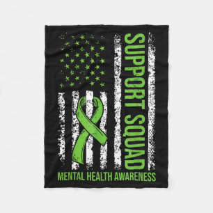 Support Mental Health Squad Awareness Flag Green Fleece Blanket