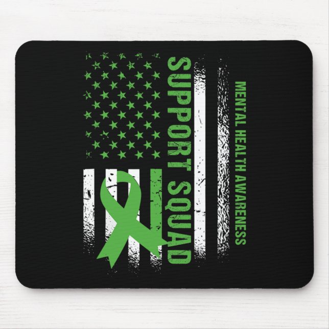 Support Mental Health Squad Awareness Us Flag Gree Mouse Pad (Front)