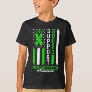 Support Mental Health Squad Awareness Us Flag Gree T-Shirt