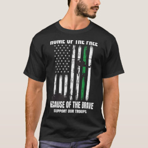Support Military American Flag Thin Green Line Vet T-Shirt