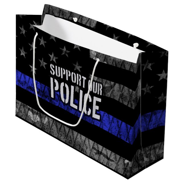 Support Our Police Distressed Flag Large Gift Bag (Front Angled)