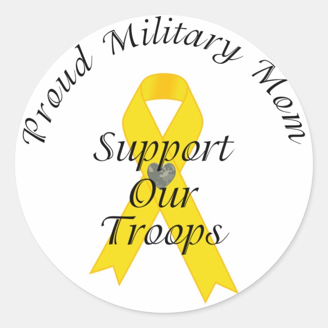 Support Our Troops Military Mum 2 (Yellow Ribbon) Classic Round Sticker (Front)