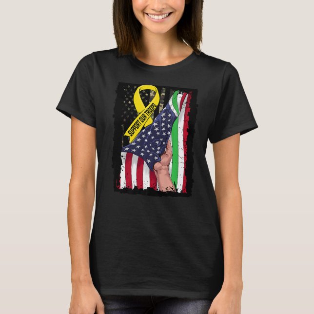Support Our Troops Thin Green Line Veteran RED Fri T-Shirt (Front)