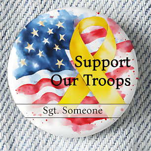 Support Our Troops Yellow Awareness Ribbon Small 3 Cm Round Badge
