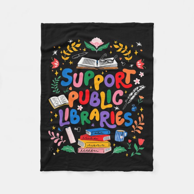 Support Public Libraries Bookworm Reading Book Rea Fleece Blanket (Front)