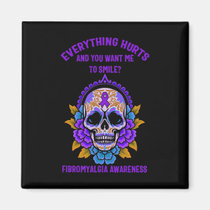 Support Purple Ribbon Fibromyalgia Awareness Skull Magnet