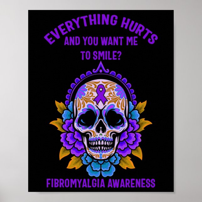 Support Purple Ribbon Fibromyalgia Awareness Skull Poster (Front)