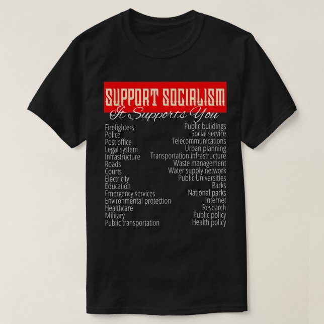 SUPPORT SOCIALISM, IT SUPPORTS YOU public services T-Shirt (Design Front)