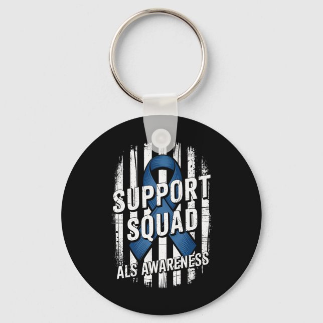 Support Squad Als Awareness Month Usa American Fla Key Ring (Front)