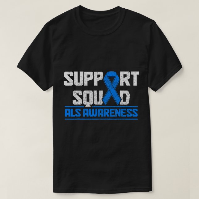 Support Squad ALS Awareness Peace Love Cure Blue R T-Shirt (Design Front)