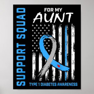Support Squad Aunt Type 1 Diabetes Awareness Flag Poster