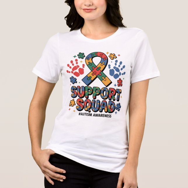 Support Squad Autism Awareness Autistic Boy Teens  Tri-Blend Shirt (Front)