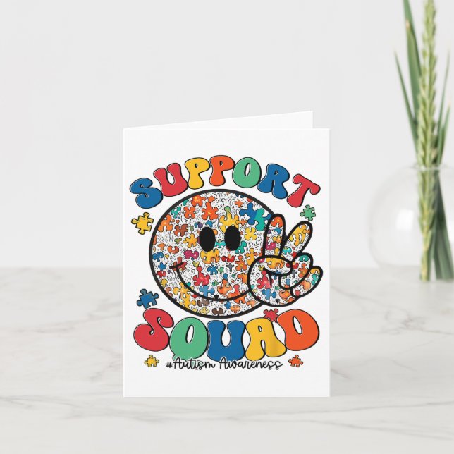 Support Squad Autism Awareness Smile Face Boys Gir Card (Front)