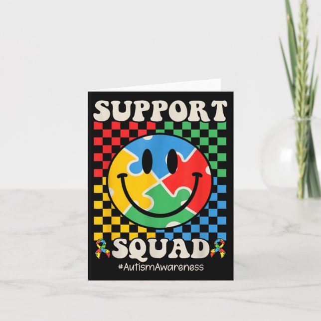 Support Squad Autism Awareness Smile Face Boys Gir Card (Front)