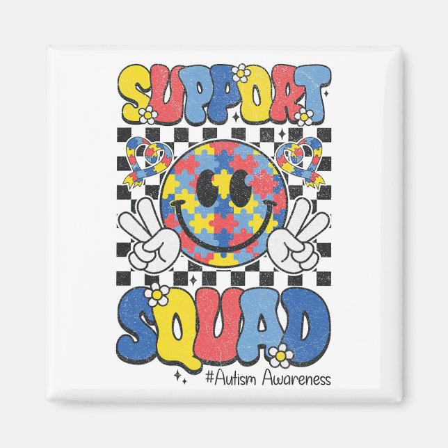 Support Squad Autism Awareness Smile Face Boys Gir Magnet (Front)