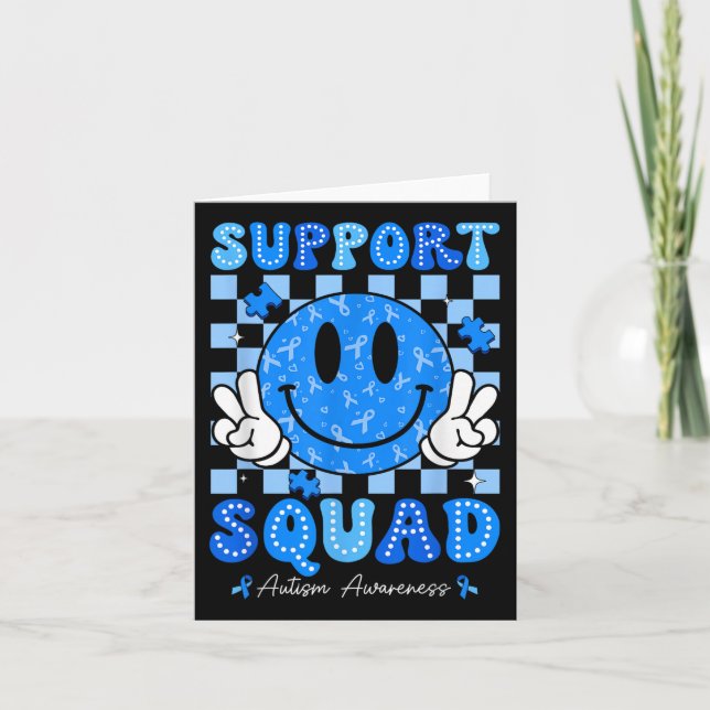Support Squad Autism Awareness Smile Face Teacher  Card (Front)