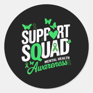 Support Squad Butterfly Green Ribbon Mental Health Classic Round Sticker
