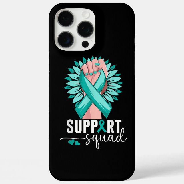 Support Squad Cervical Cancer Awareness Teal & Whi Case-Mate iPhone Case (Back)