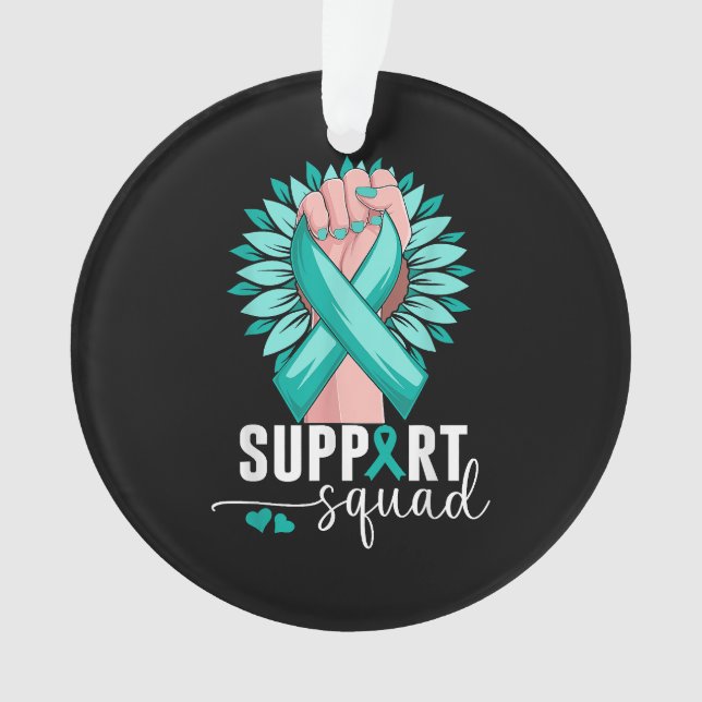 Support Squad Cervical Cancer Awareness Teal & Whi Ornament (Front)
