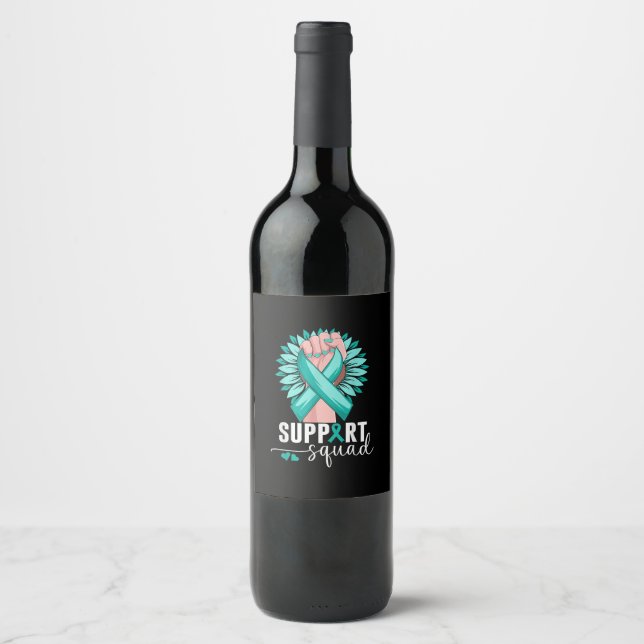 Support Squad Cervical Cancer Awareness Teal & Whi Wine Label (Front)