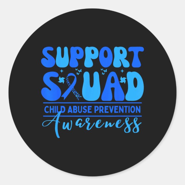 Support Squad Child Prevention Awareness Blue Classic Round Sticker (Front)