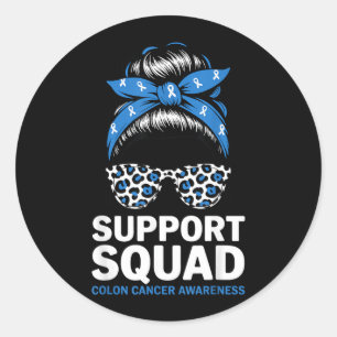 Support Squad Colon Cancer Awareness Messy Bun Classic Round Sticker