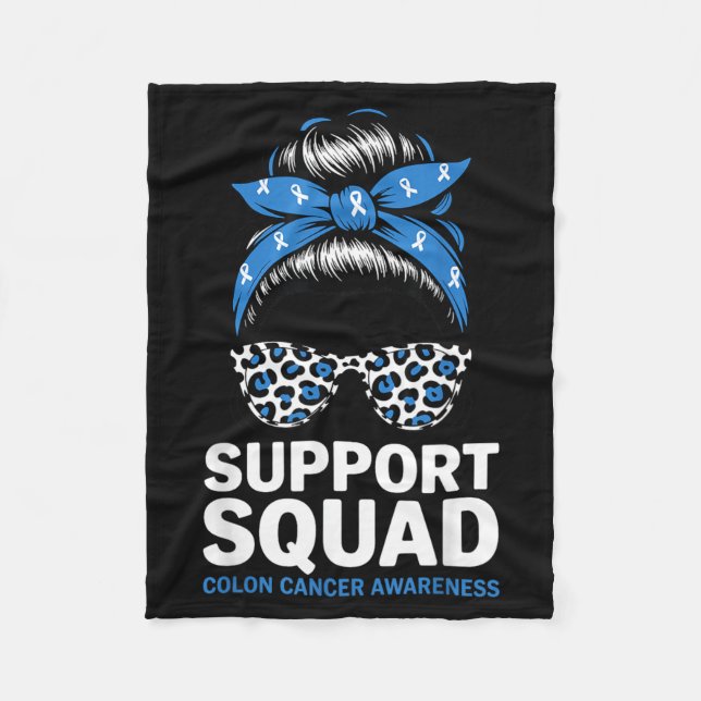 Support Squad Colon Cancer Awareness Messy Bun Fleece Blanket (Front)