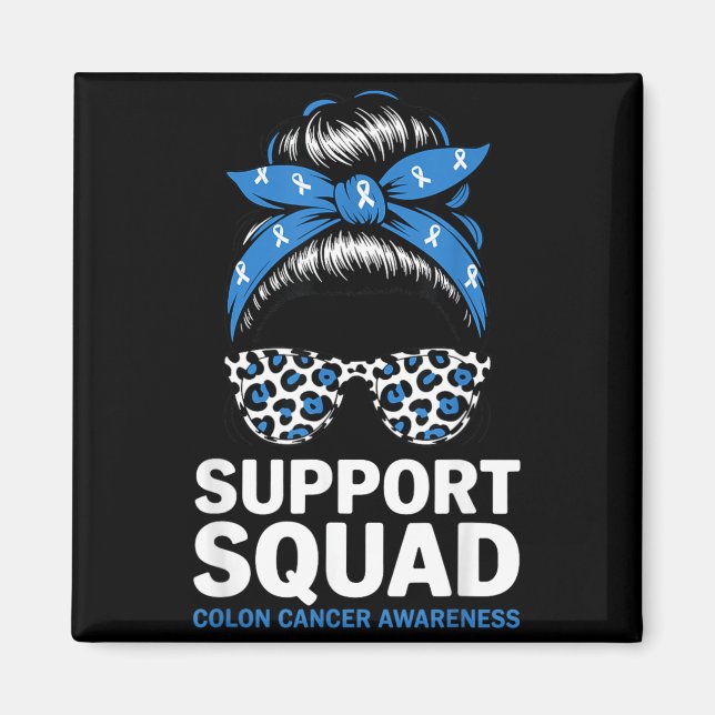 Support Squad Colon Cancer Awareness Messy Bun Magnet (Front)
