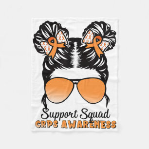 Support Squad Crps Awareness Messy Bun Orange Ribb Fleece Blanket