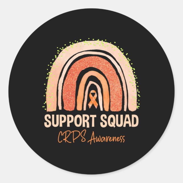 Support Squad Crps Awareness Rainbow Orange Ribbon Classic Round Sticker (Front)