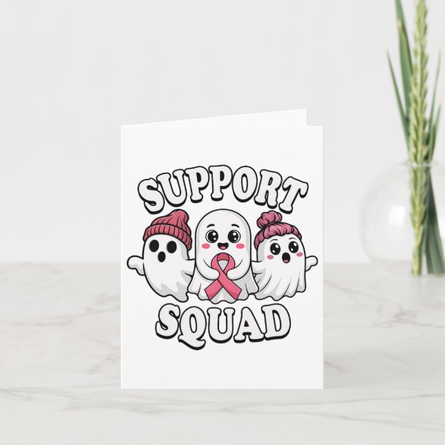 Support Squad Cute Ghosts Breast Cancer Awareness  Card (Front)