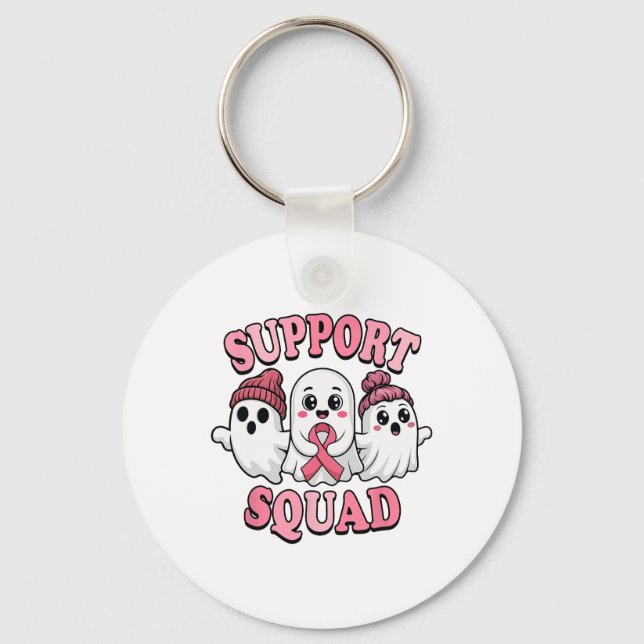 Support Squad Cute Ghosts Breast Cancer Awareness  Key Ring (Front)
