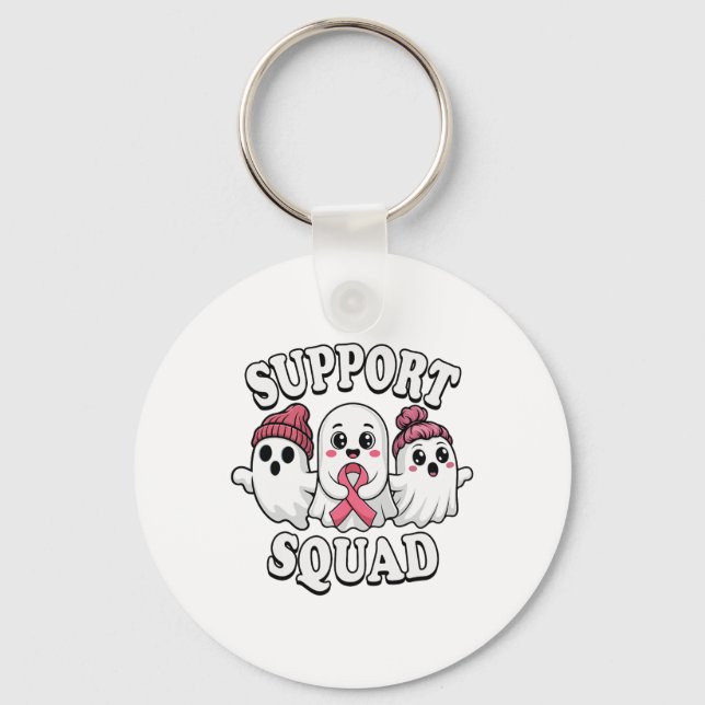 Support Squad Cute Ghosts Breast Cancer Awareness  Key Ring (Front)