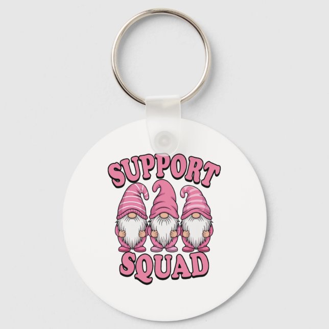 Support Squad Cute Pink Gnome Breast Cancer  Key Ring (Front)