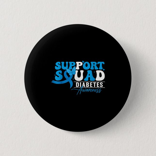 Support Squad Diabetes Awareness T1d T2d Groovy Bl 6 Cm Round Badge (Front)